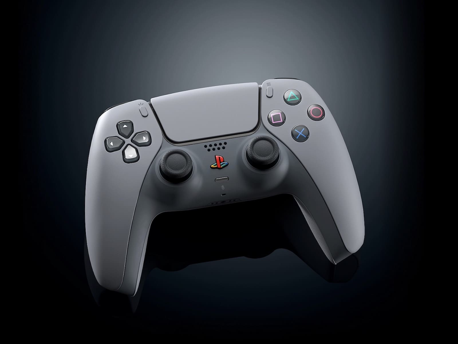 A black game controller against a black backdrop