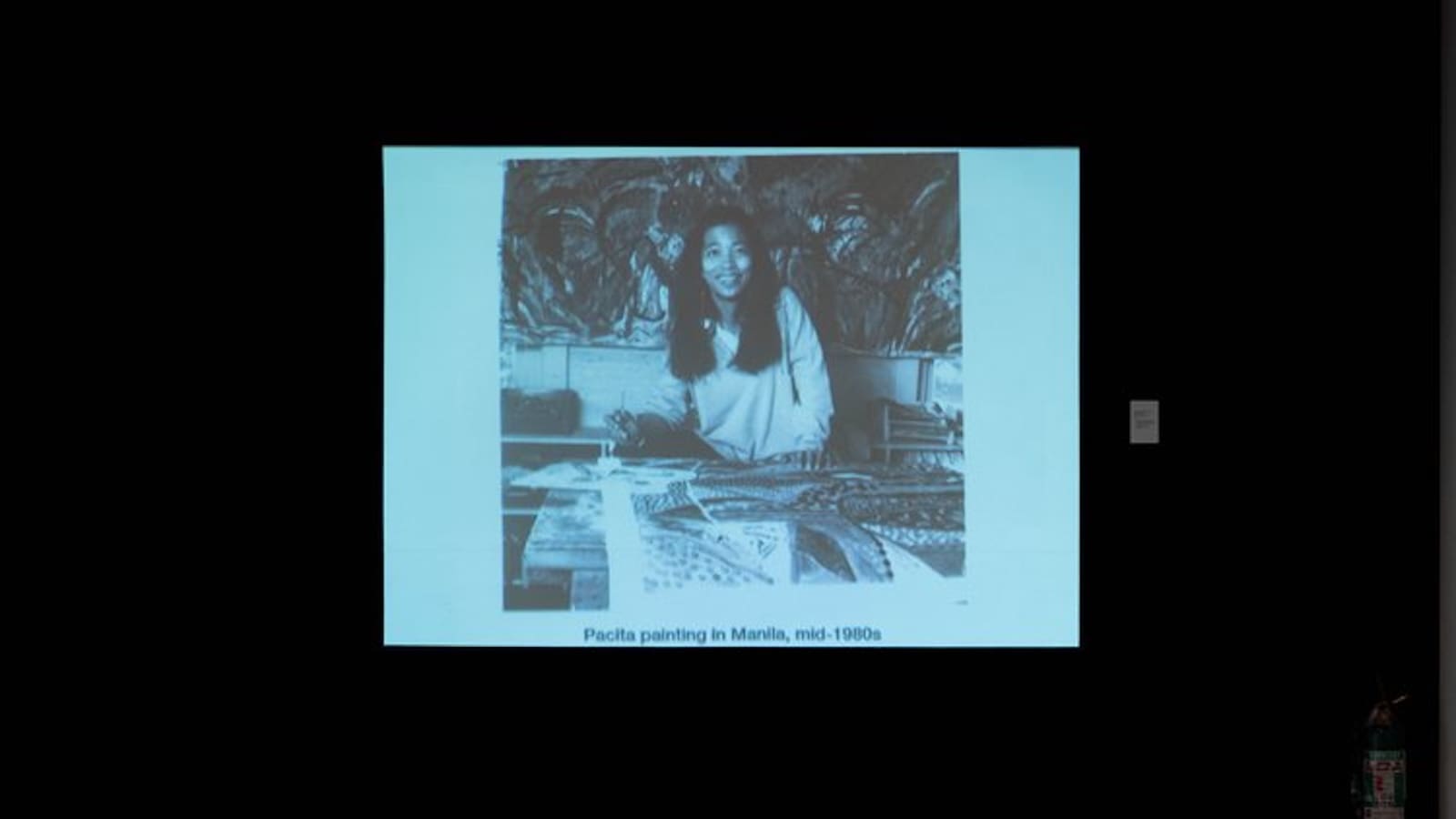 A black and white image of the painter Pacita Abad