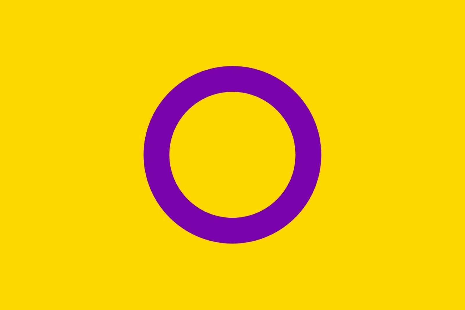 The intersex flag, yellow with a violet ring in the middle