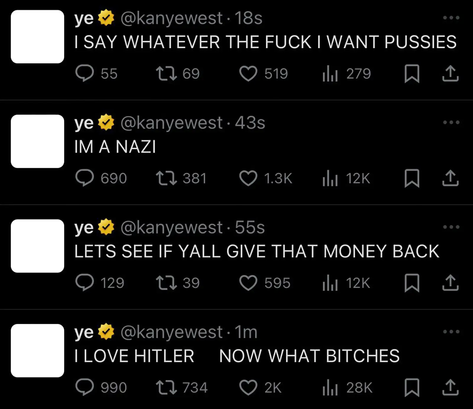 Ye's controversial tweets from February 2025