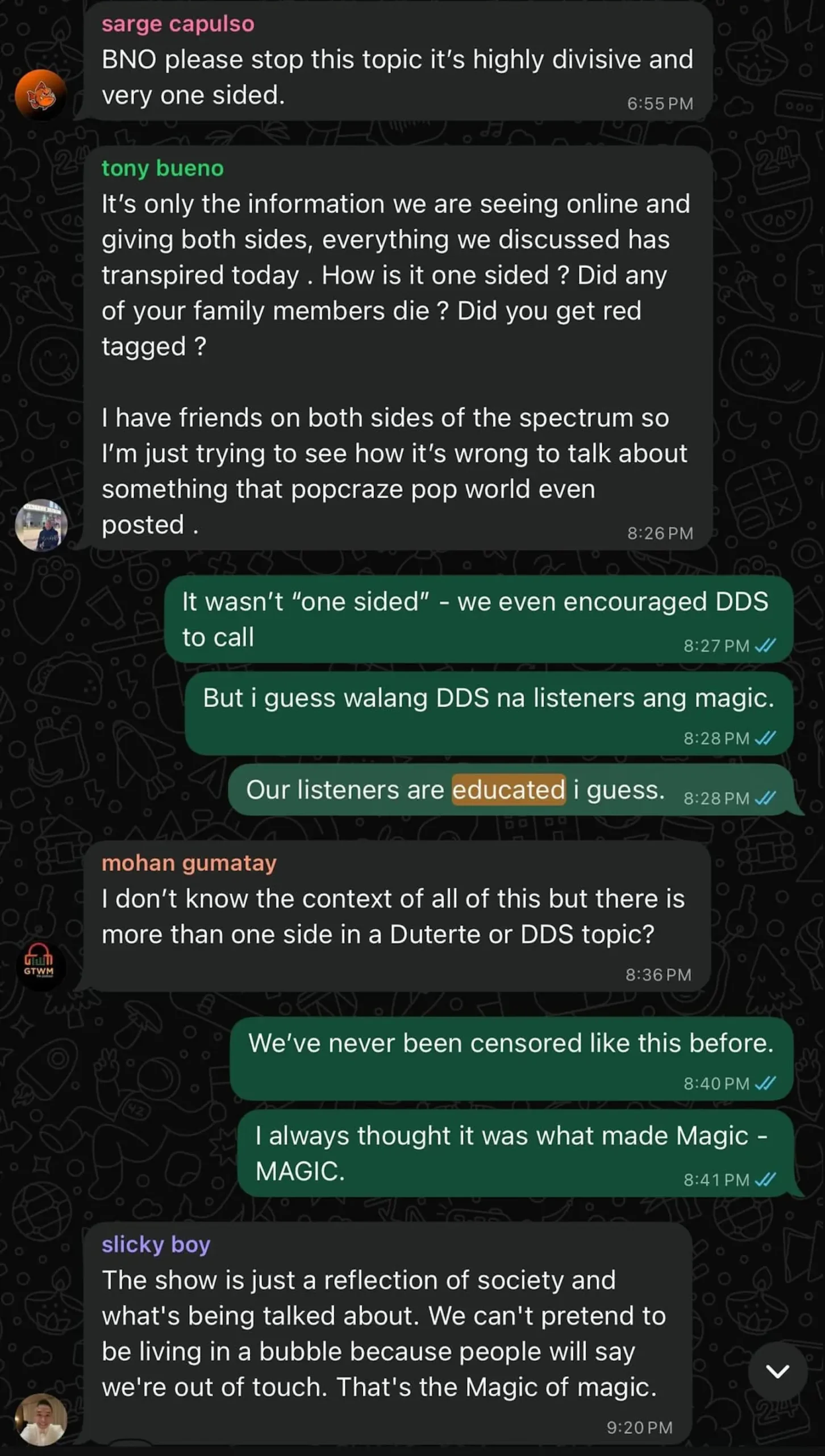 boys night out sarge capulso duterte arrest tin gamboa screenshot