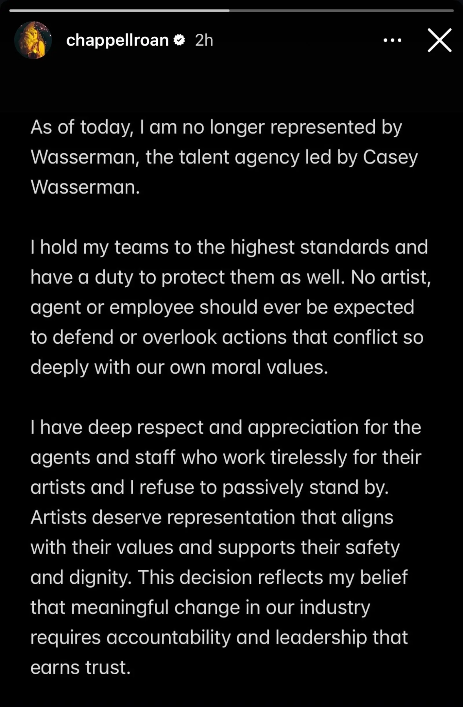 chappell roan statement on leaving wasserman