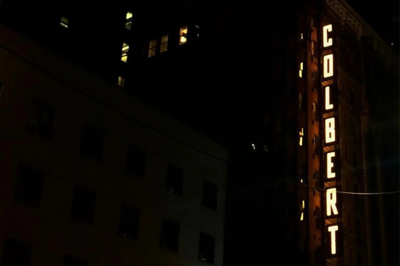 colbert sign in new york city at night