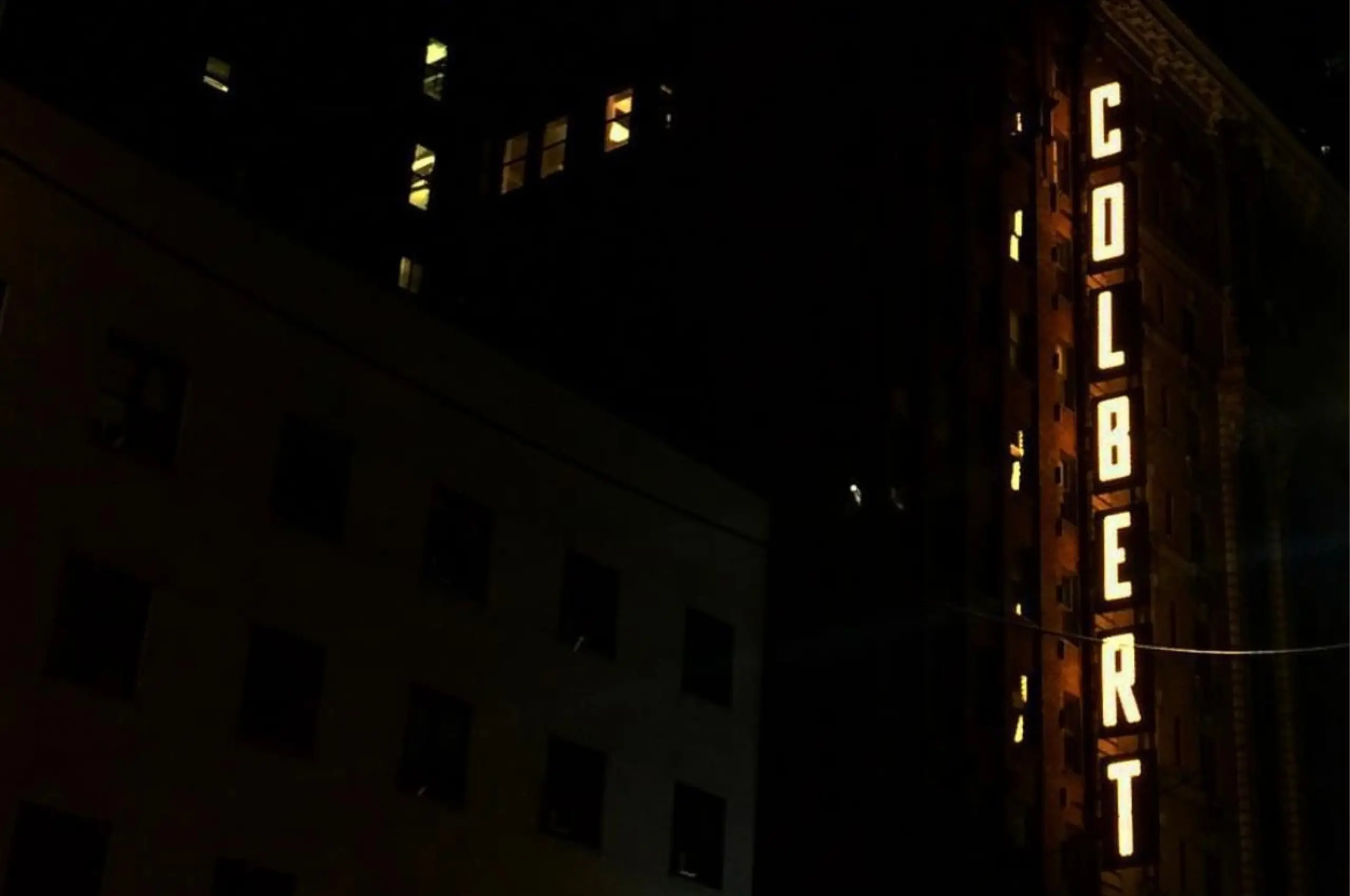 colbert sign in new york city at night
