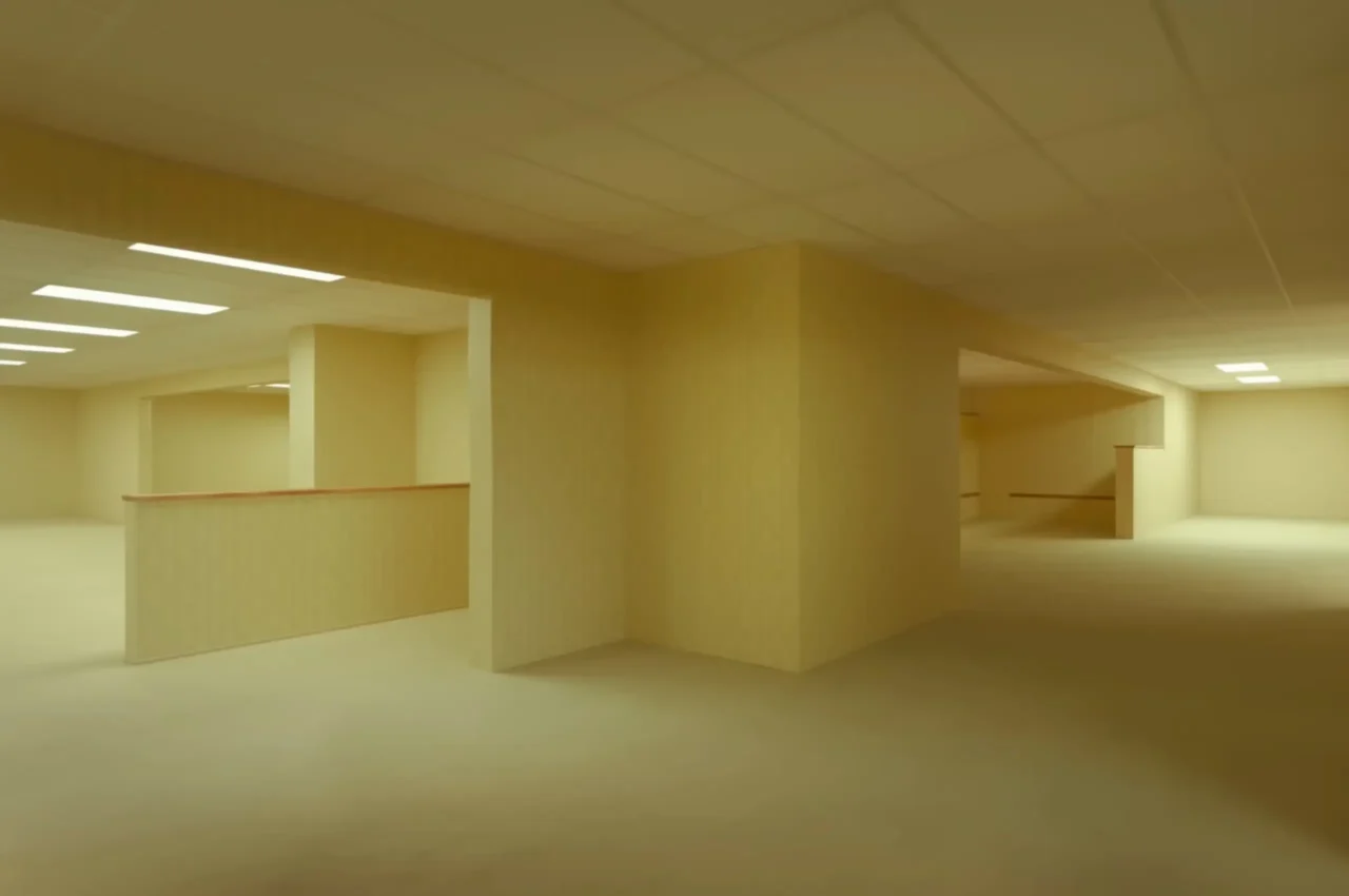 backrooms yellow lonf inescapable hallway