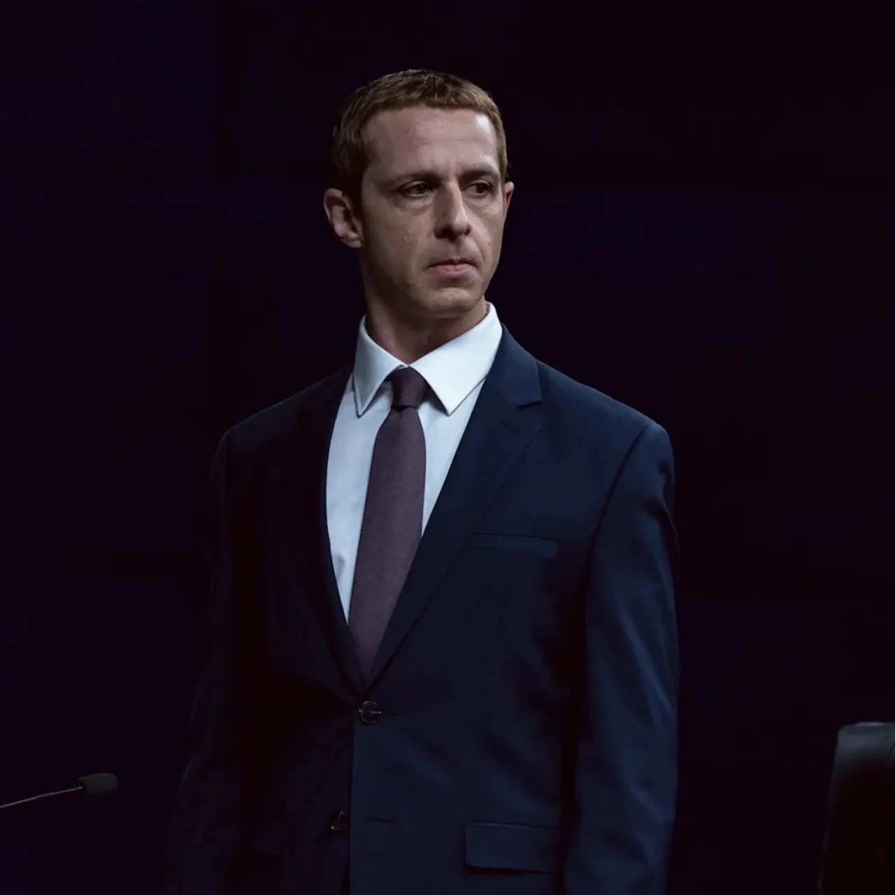Mark Zuckerberg (Jeremy Strong) in Columbia Pictures’ The Social Reckoning. Photo from Leah Gallo/Sony Pictures
