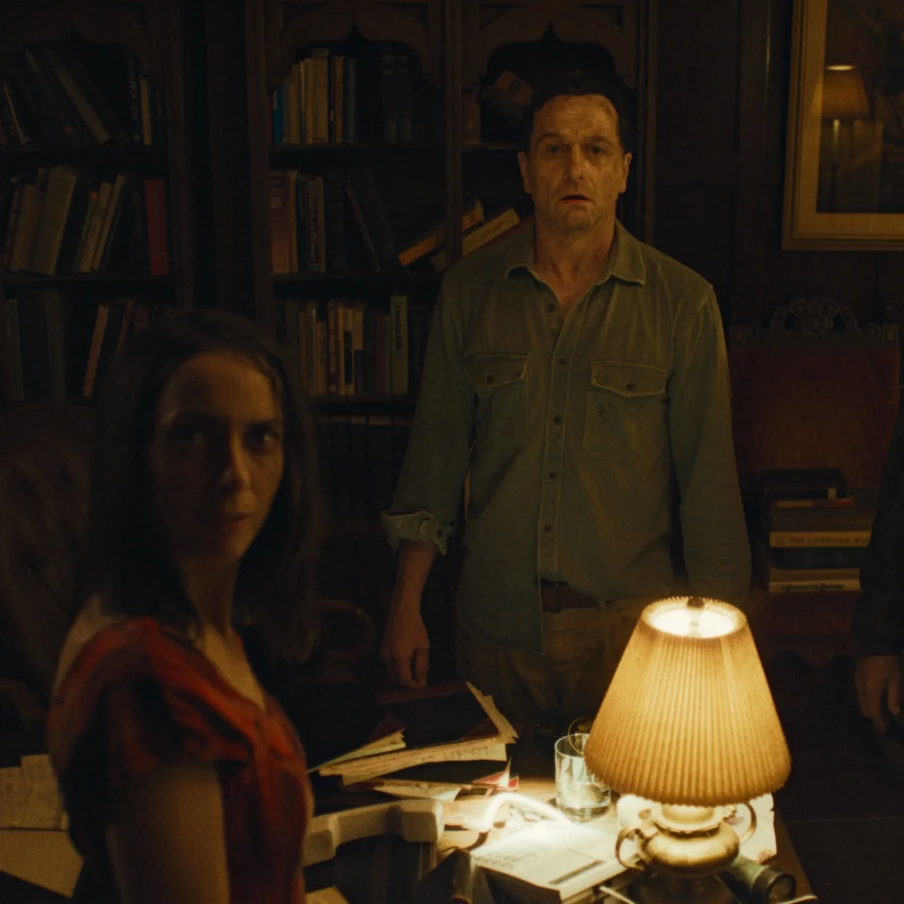 Kate O’Flynn, Matthew Rhys, and Stephen Root in Widow's Bay. Photo from Apple TV/Official Website