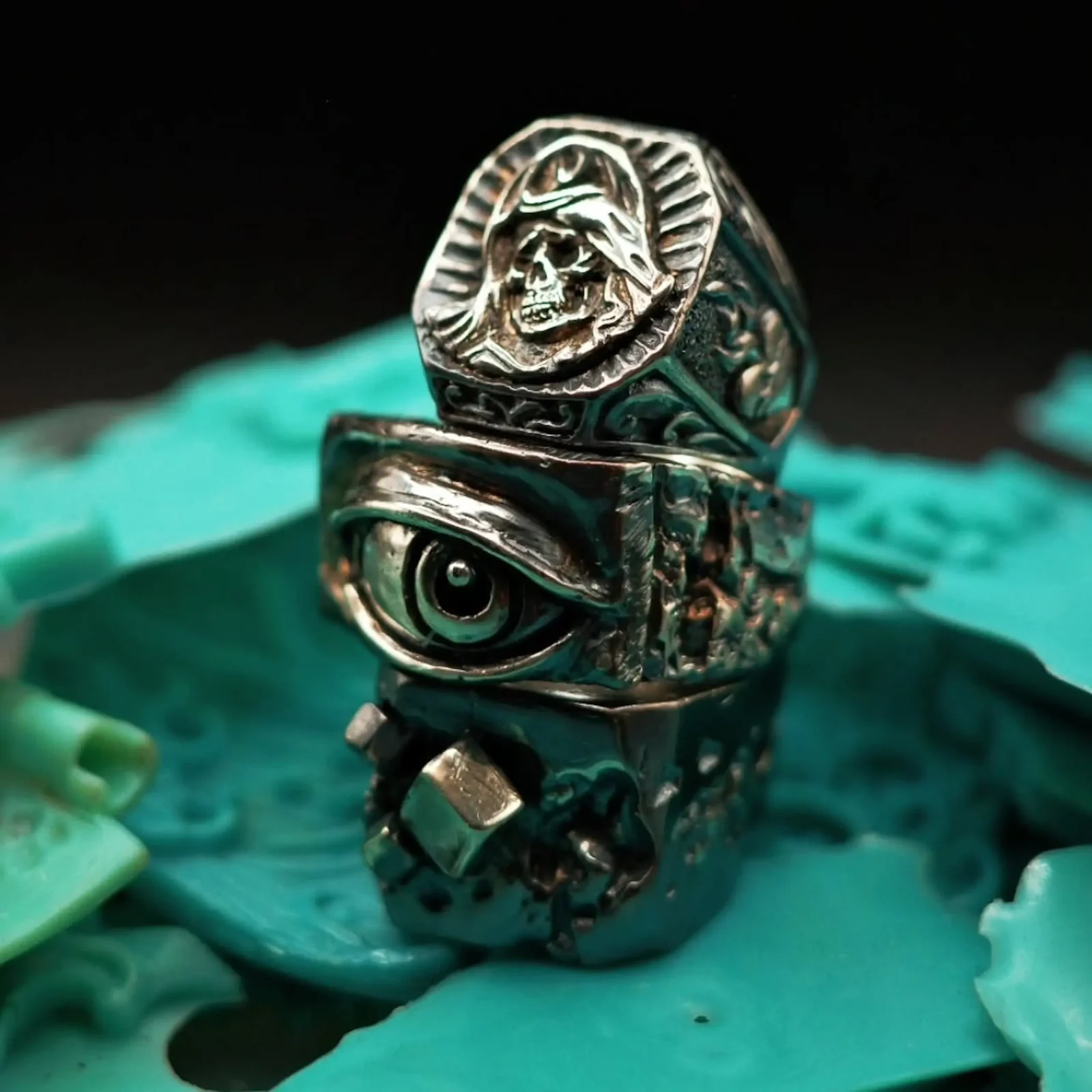 13 lucky monkey sterling silver biker rings