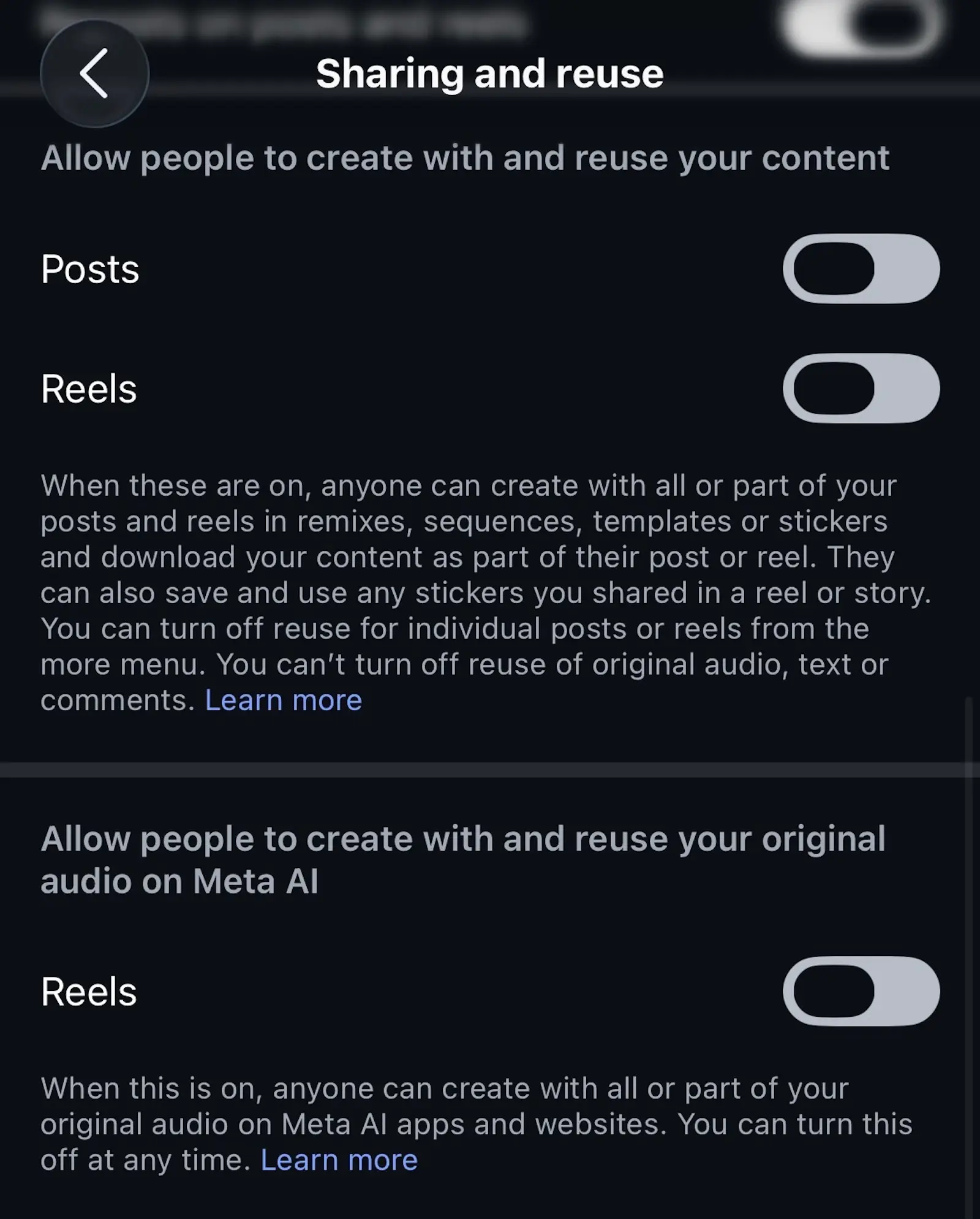 instagram settings to turn off muse image ai photo reuse