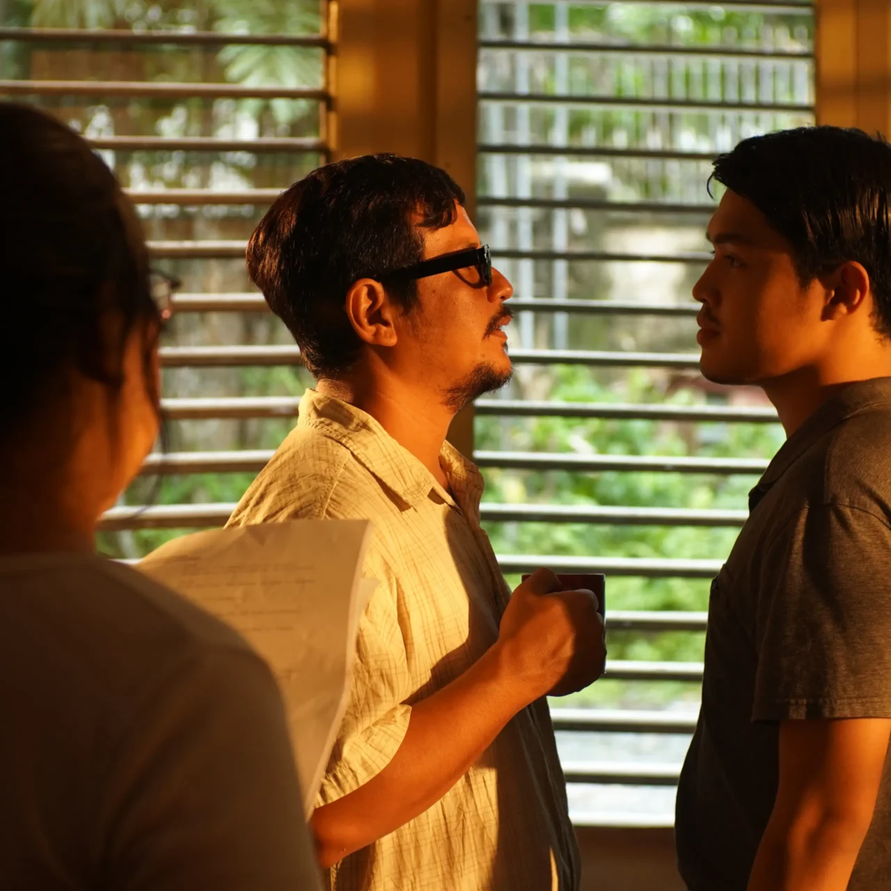 director katski flores on set of edjop with elijah canlas and yan yuzon